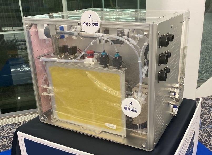 展示予定のISSに搭載した水リサイクルシステムの模型